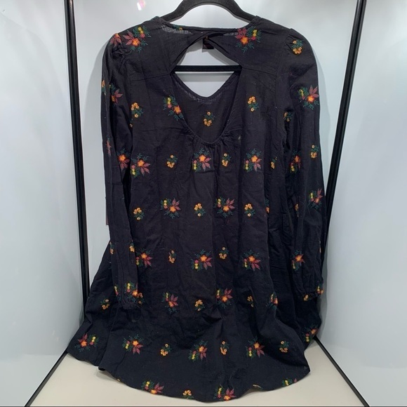 Rock & Roll Cowgirl Tunic Dress Size Large Black Floral Scoop Neck - Picture 3 of 11